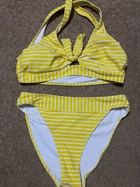 Cupshe Yellow & White Striped Bikini Set